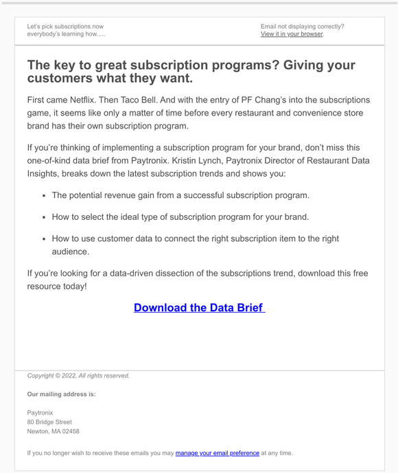 New Paytronix Data Brief: Choosing Subscriptions