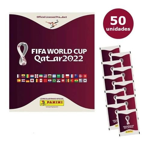 Kit Álbum da Copa Fifa Qatar 2022 Capa Cartão com 50 Envelopes de Figurinhas - Panini