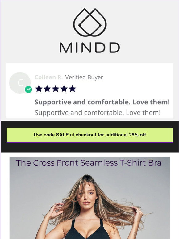 MINDD Womens Cross Front T-Shirt Bra