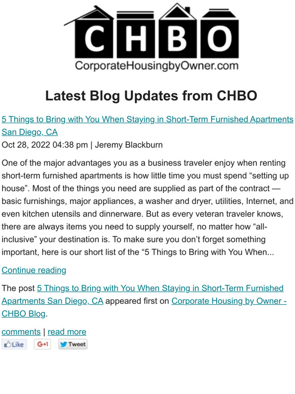Corporate Housing by Owner - Latest Blog Updates