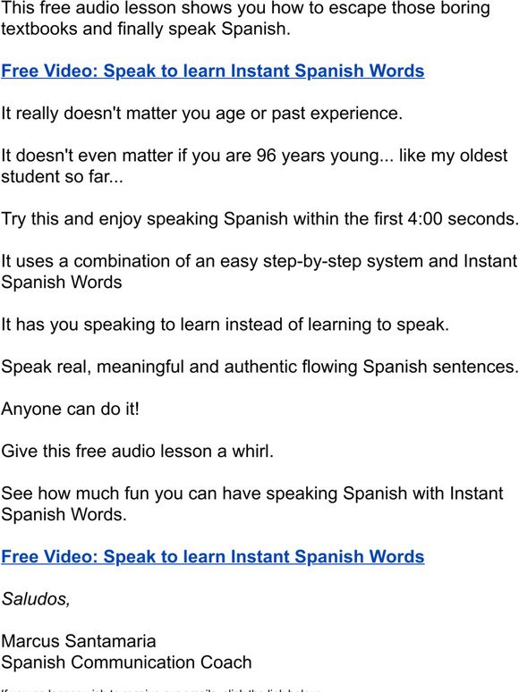 Free Video: Speak to learn Instant Spanish Words