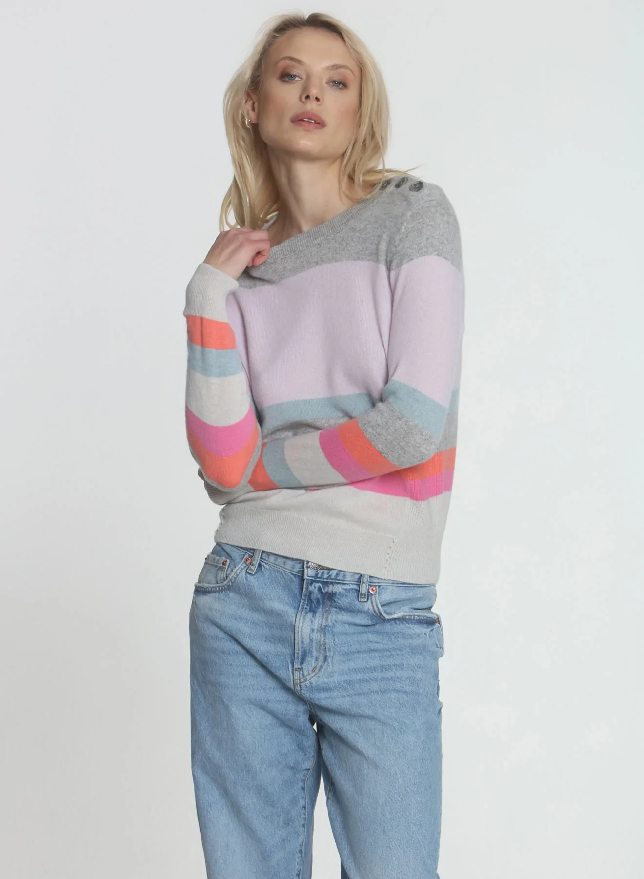 Image of Colby Button Neck - Fog/pink