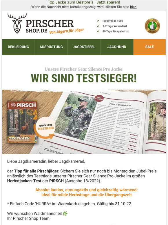 ❗ Endet morgen: 10% auf lautlose Pirschjacke