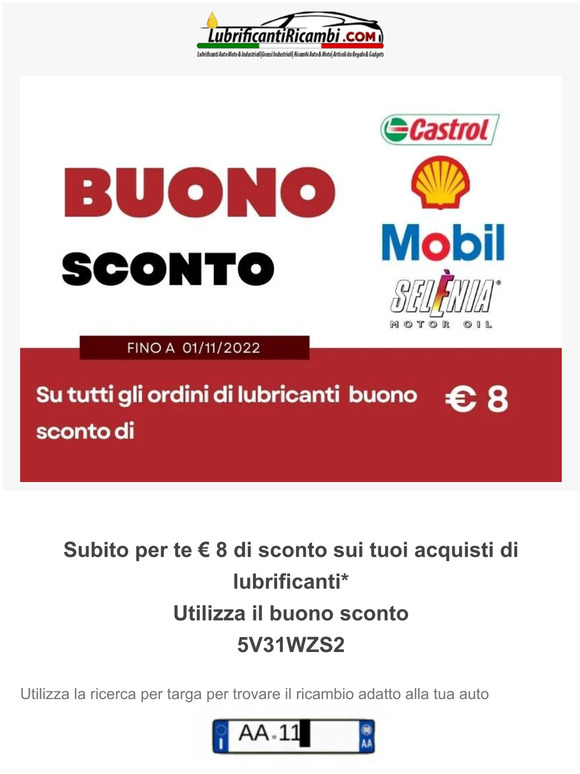 Buono sconto di € 8 su tutti i lubrificanti🎁🎁