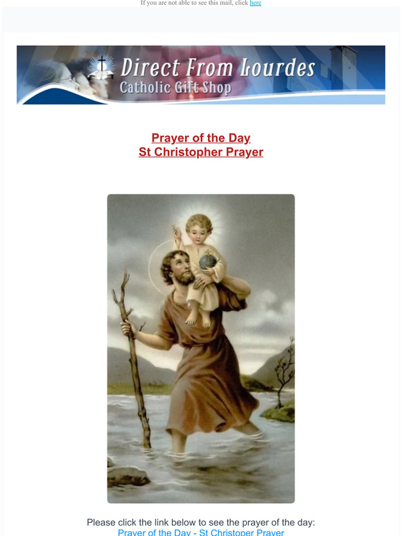 direct from lourdes Prayer of the day St Christopher Prayer Milled