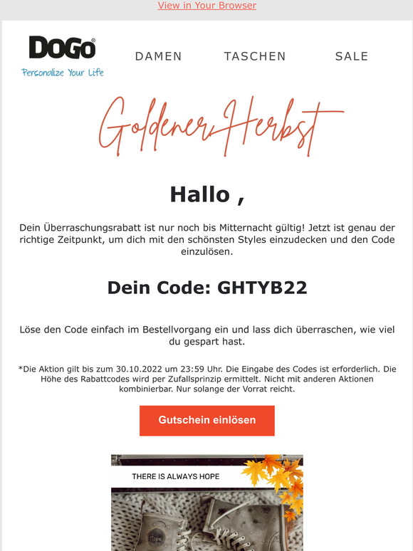 Hi, schnell - dein Überraschungsrabatt verfällt um Mitternacht!