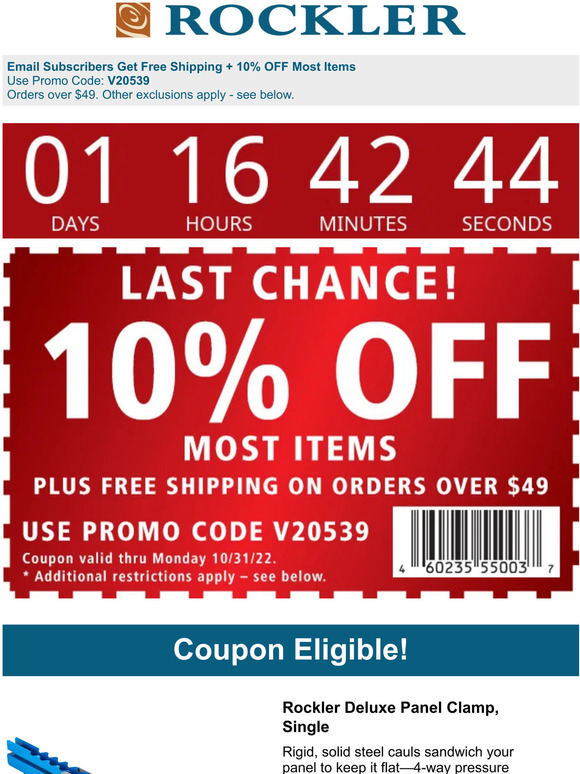 Rockler Coupon Expires Tomorrow—Beat the Clock! Milled