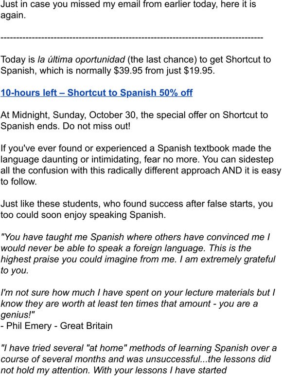 9 hours left – Shortcut to Spanish Huge discount