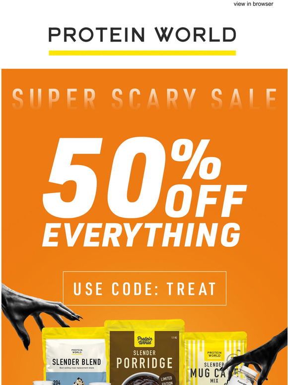 Protein World 50 off before Halloween! Milled