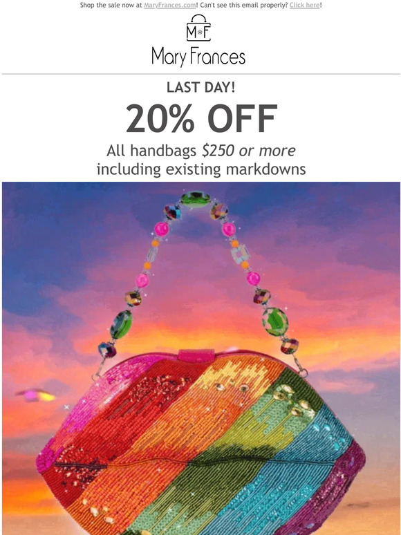 LAST DAY! 20% OFF any handbag $250 or 
 more 🌟