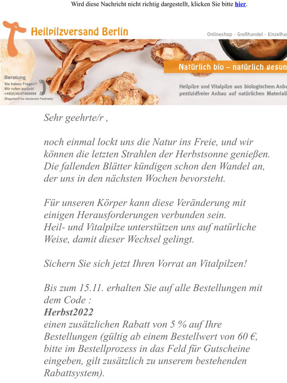 Mit Vitalpilzen in den Herbst- große Rabattaktion