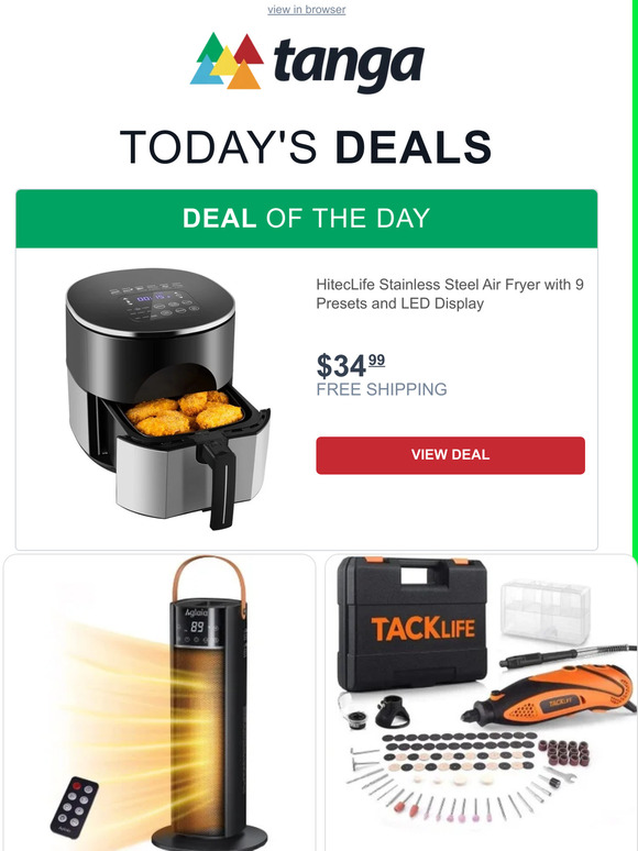 Tanga HitecLife Stainless Steel Air Fryer with 9 Presets and LED