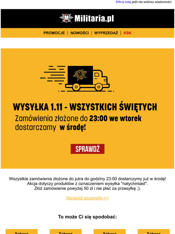 Zamówienia złożone do jutra do 23:00 dostarczymy już w środę! 🚚