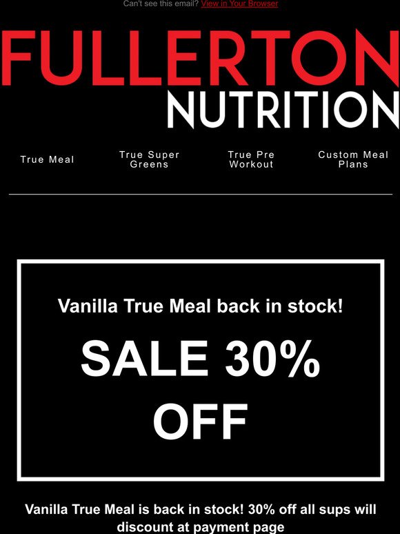 Vanilla True Meal back in stock! 30% off
