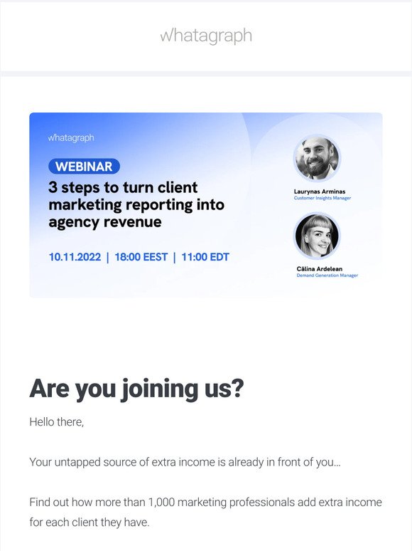 Join us for "3 Steps to Turn Client Marketing Reporting Into Agency Revenue"