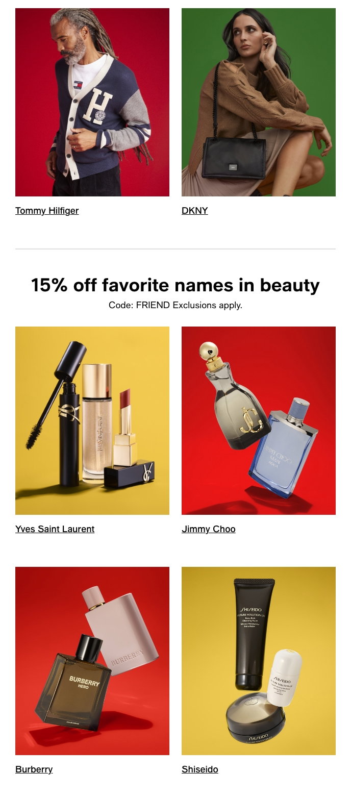 Tommy Hilfiger, DKNY, 15% Off Favorite Names In Beauty, Code: FRIEND, Yves Saint Laurent, Jimmy Choo, Burberry, Shiseido