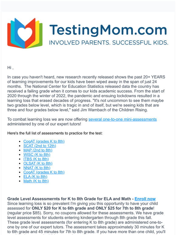 Testing Mom Testing Mom: Register for mini-assessments for CogAT, SCAT, OLSAT, NNAT ...