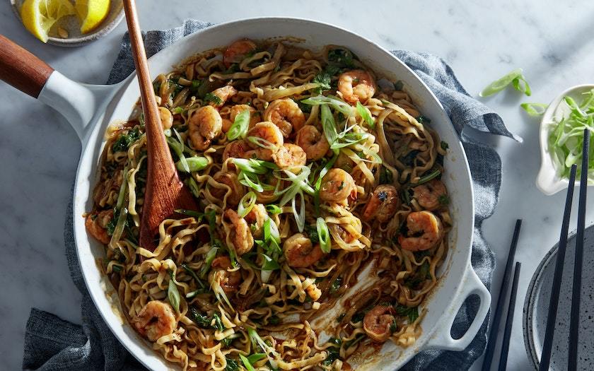 Momofuku Spicy Shrimp Noodles with Mizuna