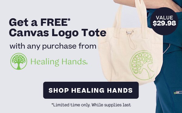 Get a FREE* Canvas Logo Tote with any purchase from Healing Hands