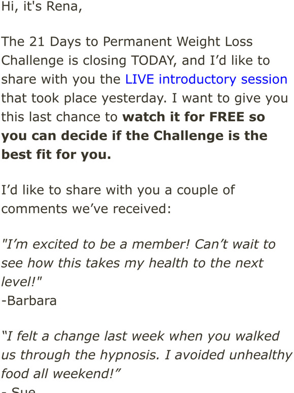 Final hours – The 21 Days to permanent weight loss challenge is closing today