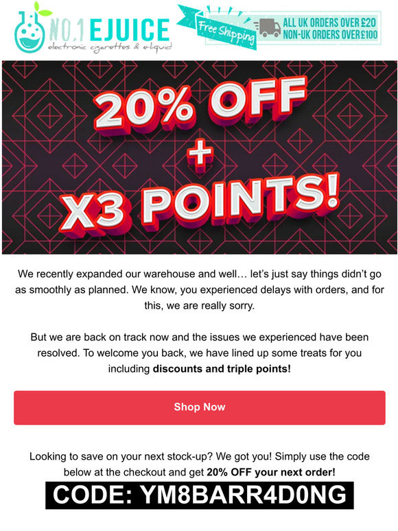 20% Off Next Order | Triple points for a month