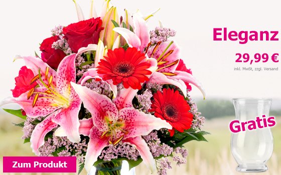 Ein Traum aus Lilien und Rosen. Blumenstrauß Eleganz mit gratis Vase für 29,99 €