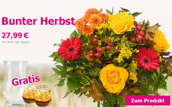 Kräftige Farben. Blumenstrauß Bunter Herbst mit 2 Geschenken für 27,99 €