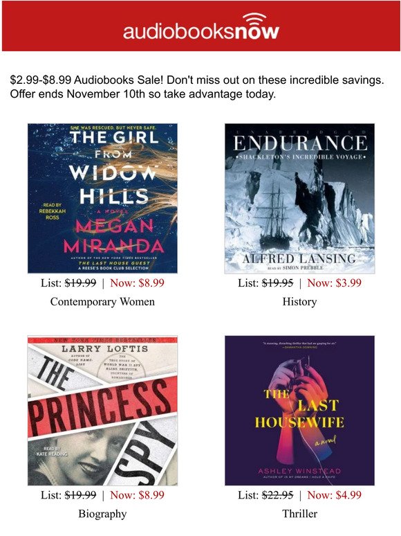 $2.99-$8.99 Audiobooks Sale