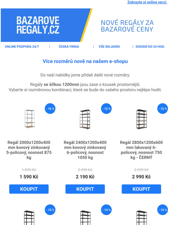 Ještě prostornější regály se šířkou 1200mm