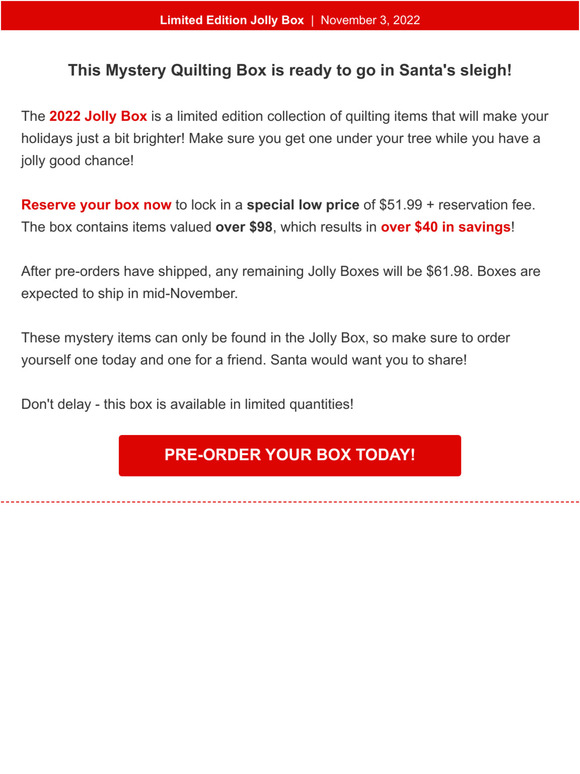 Fat Quarter Shop Preorder your 2022 Jolly Box today! Milled