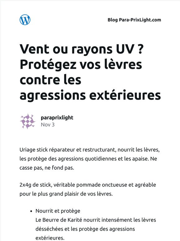[Nouvel article] Vent ou rayons UV  ? Protégez vos lèvres contre les agressions extérieures
