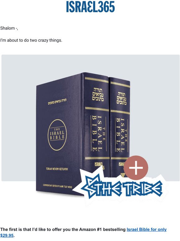 INSANE SALE: Israel Bible and FREE Tribe membership - only $29.95!