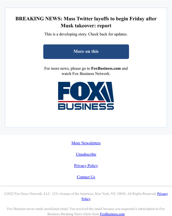 Fox News BREAKING NEWS Mass Twitter layoffs to begin Friday after