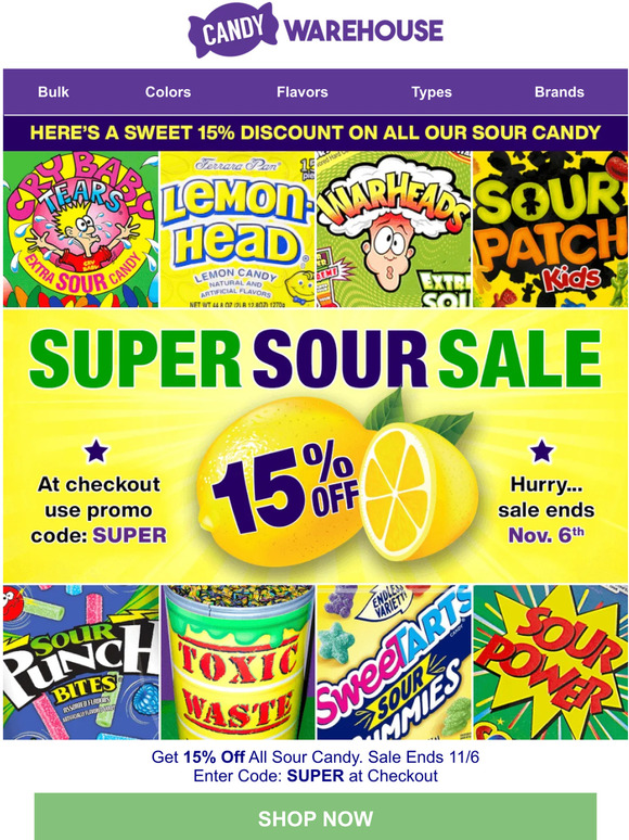 🍋 Super Sour Sale - 15% Off All Sour Candy 😝
