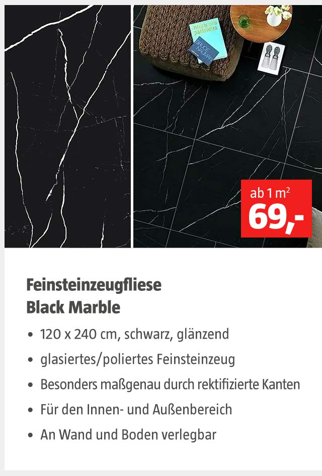 Feinsteinzeugfliese Black Marble