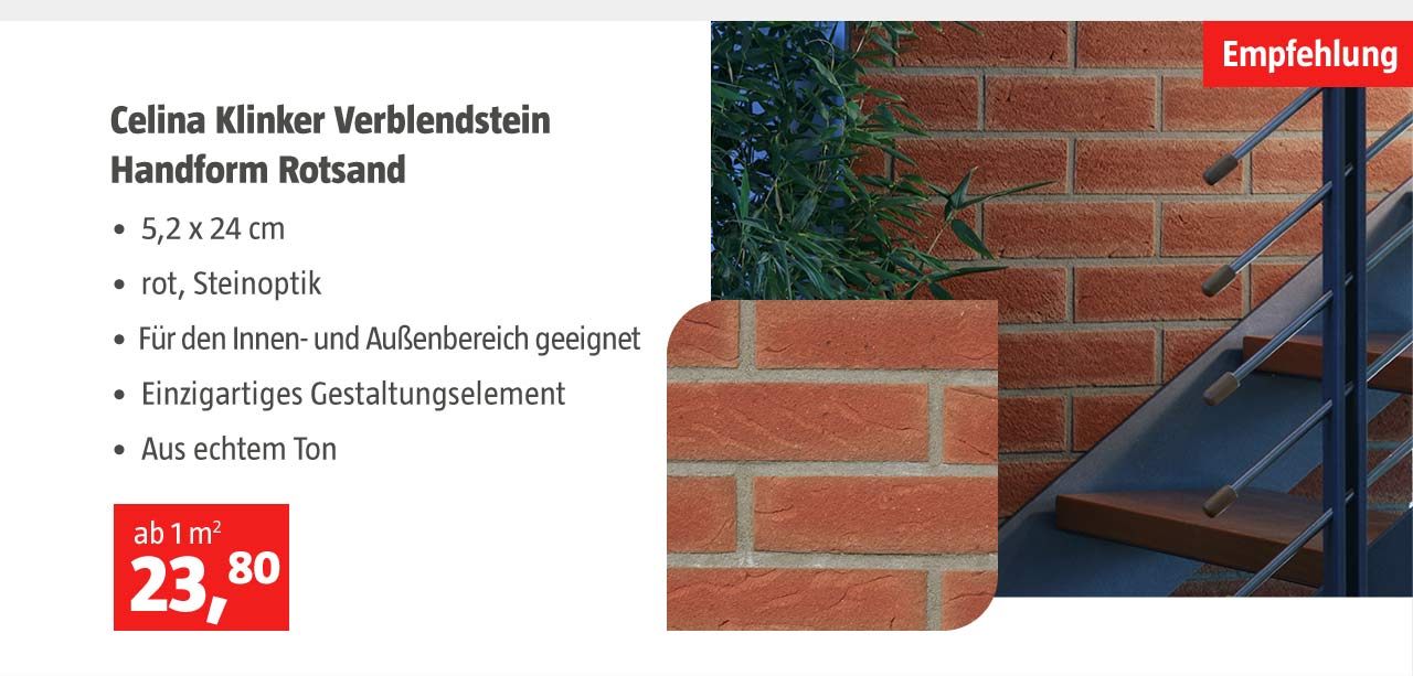 Celina Klinker Verblendstein Handform Rotsand