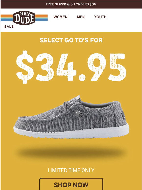 Hey Dude Shoes USA Limited time only 40 off select goto’s ⏰ Milled