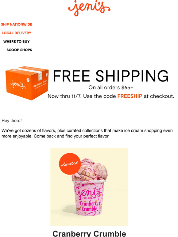 Jeni's Ice Creams Free shipping won’t last forever Milled