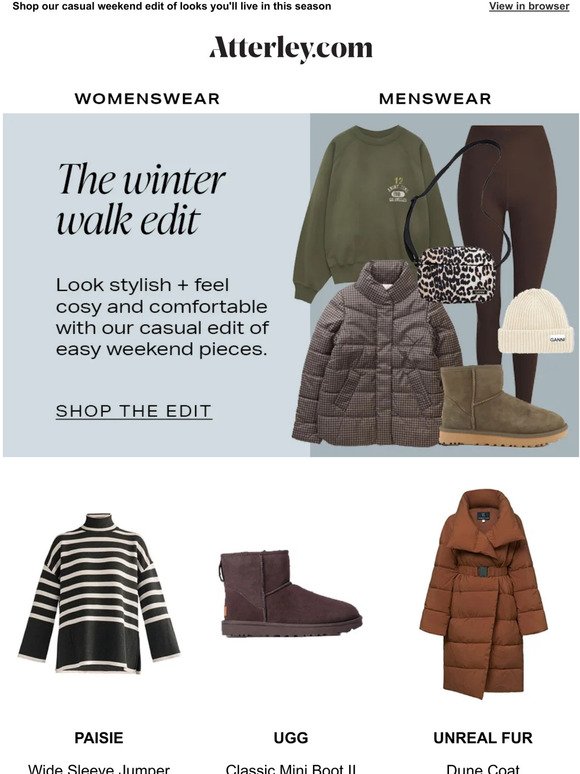 What to wear on a winter walk inc. cosy UGGs, padded jackets & Ganni beanie hats