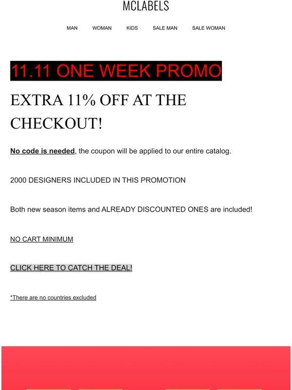 💥 11.11 CHINA WEEK - EXTRA 11% OFF - 2000 DESIGNERS IN PROMO💥