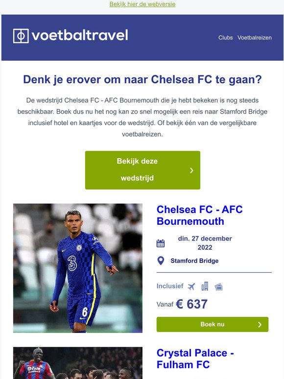 Nu nog beschikbaar: Chelsea FC - AFC Bournemouth