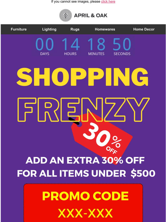 4 DAYS ONLY,  get 30% off a huge range at April & Oak!