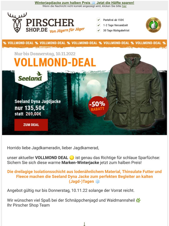 🌕 Für kalte Tage: 50% auf Seeland Jagdjacke | Nur bis Donnerstag!