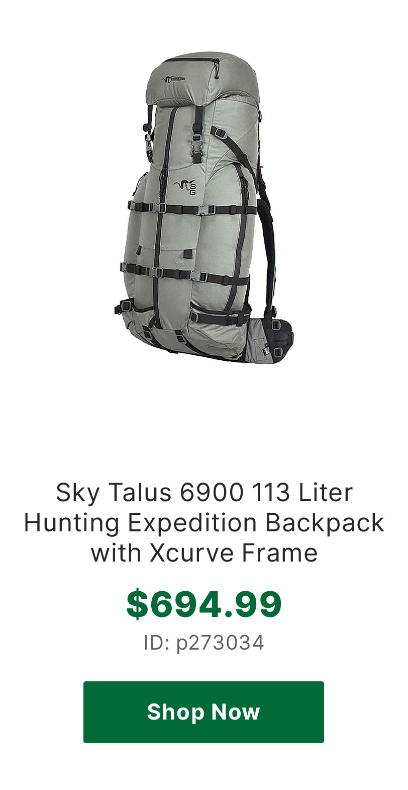 Stone Glacier Sky Talus 6900 113 Liter Hunting Expedition Backpack with Xcurve Frame