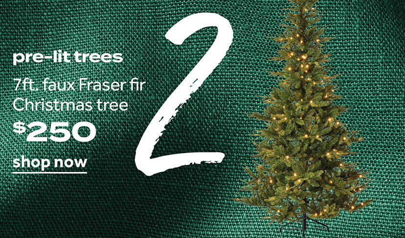 pre-lit trees | 7 ft. faux Fraser fir Christmas tree $250 | shop now
