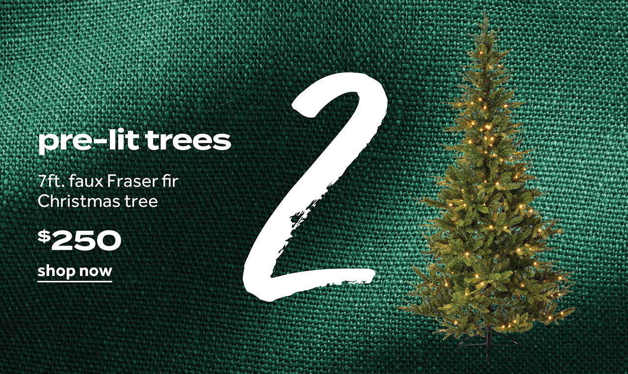 pre-lit trees | 7 ft. faux Fraser fir Christmas tree $250 | shop now