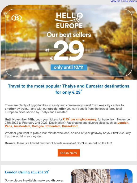 Flash sale: 29 €* to Paris, London, Amsterdam,...