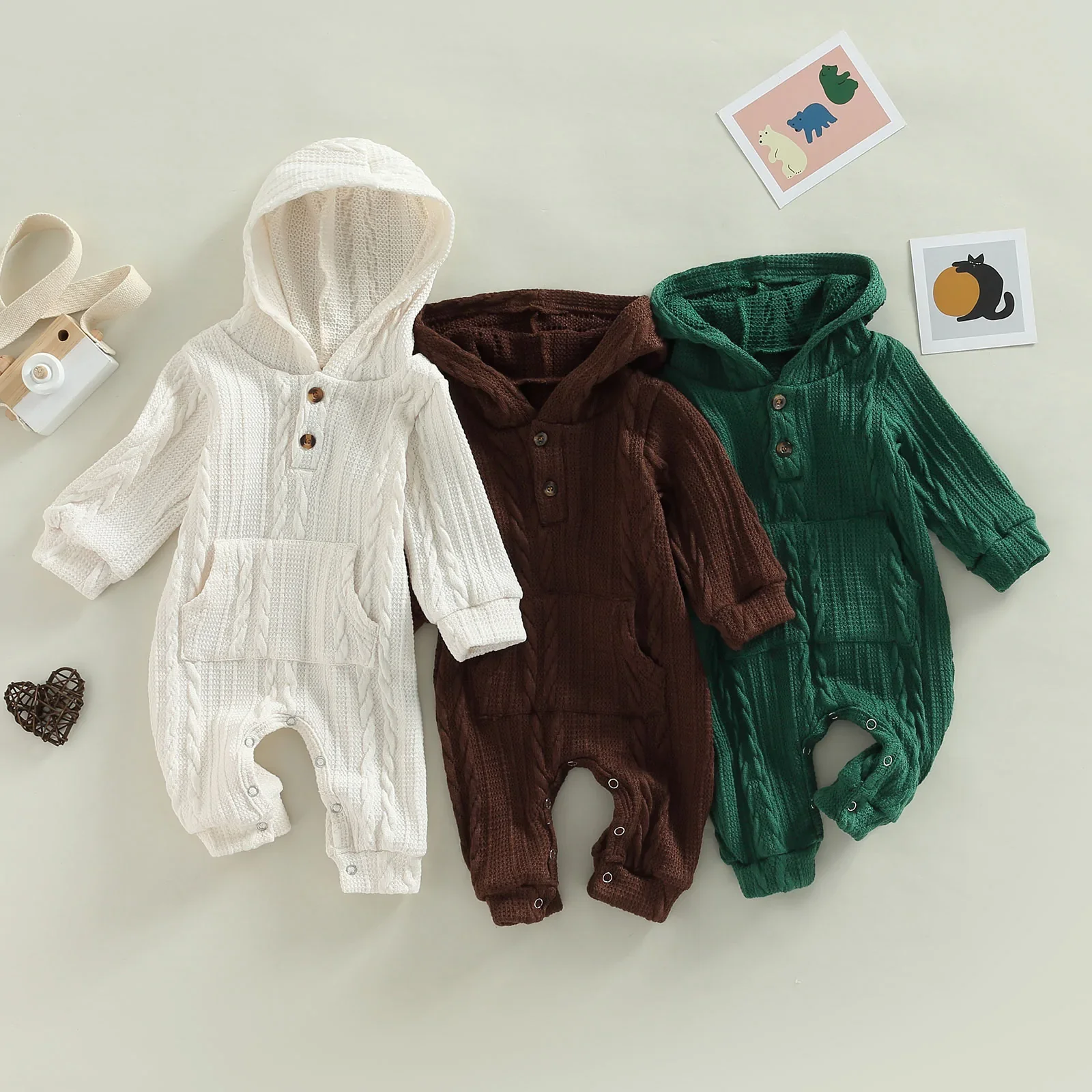 Image of Long Sleeved Solid Colored Baby Jumpsuit
