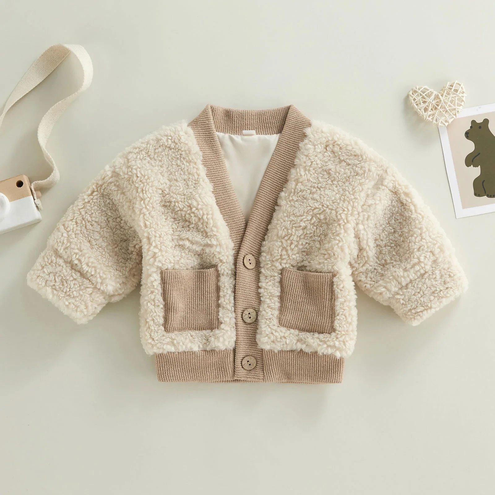 Image of Soft V-Neck Baby Faux Wool Jacket
