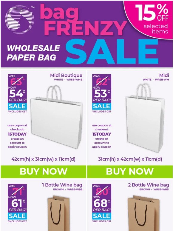 15% off – Bag Frenzy Sale
